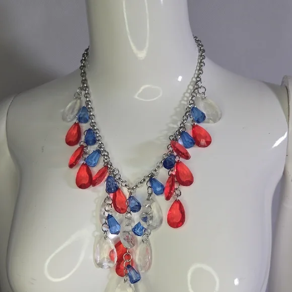 Elegant Red, Blue, and Clear Teardrop Necklace - Picture 2 of 2